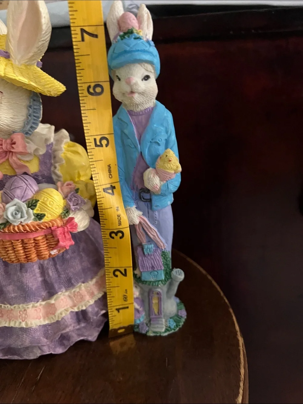 Pastel Bunny Figurine Decor in Yellow and Purple - Brand Unknown